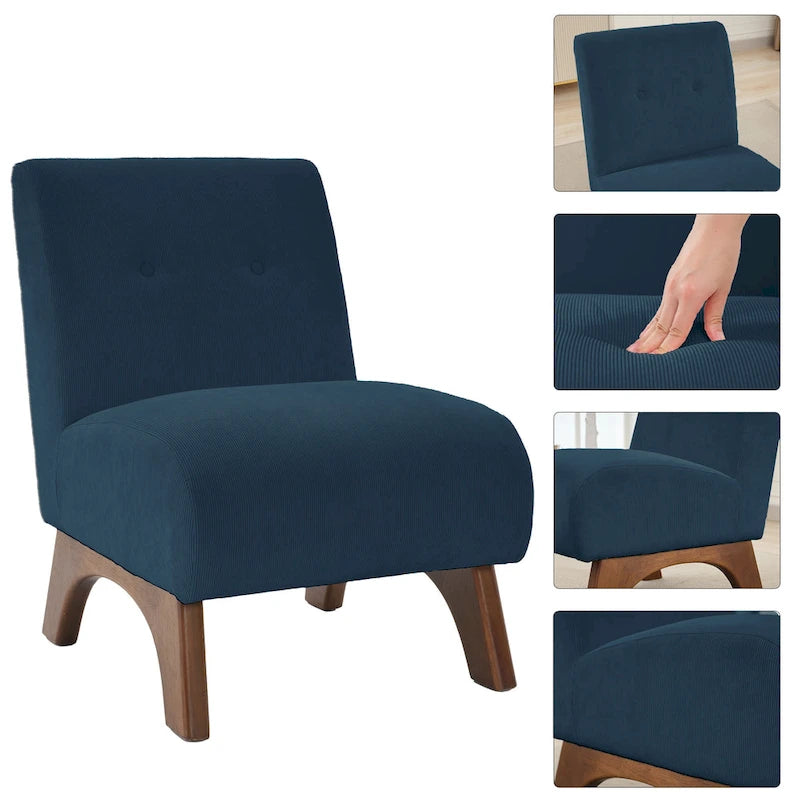 Corduroy Aremless Accent Chair with Solid Wood Legs & Padded Seat