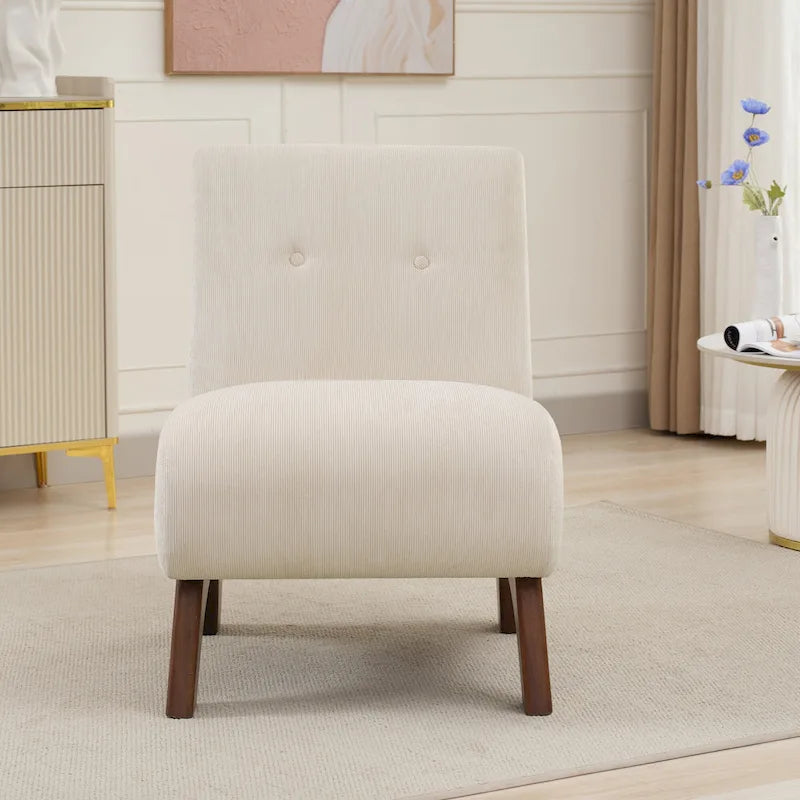 Corduroy Aremless Accent Chair with Solid Wood Legs & Padded Seat