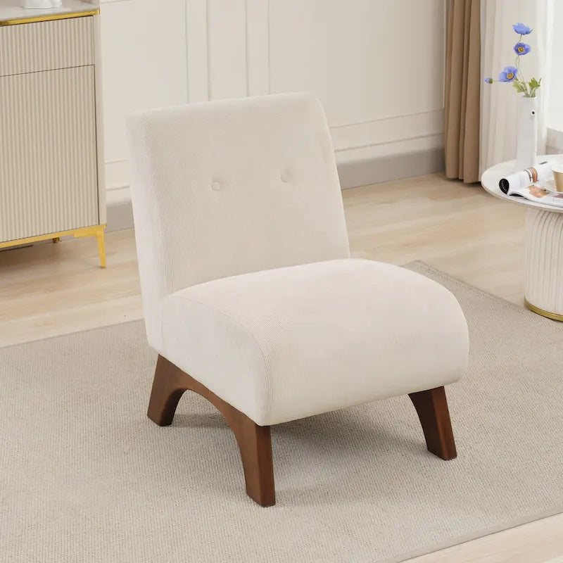 Corduroy Aremless Accent Chair with Solid Wood Legs & Padded Seat