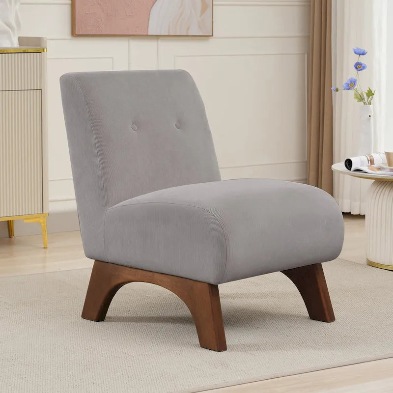 Corduroy Aremless Accent Chair with Solid Wood Legs & Padded Seat