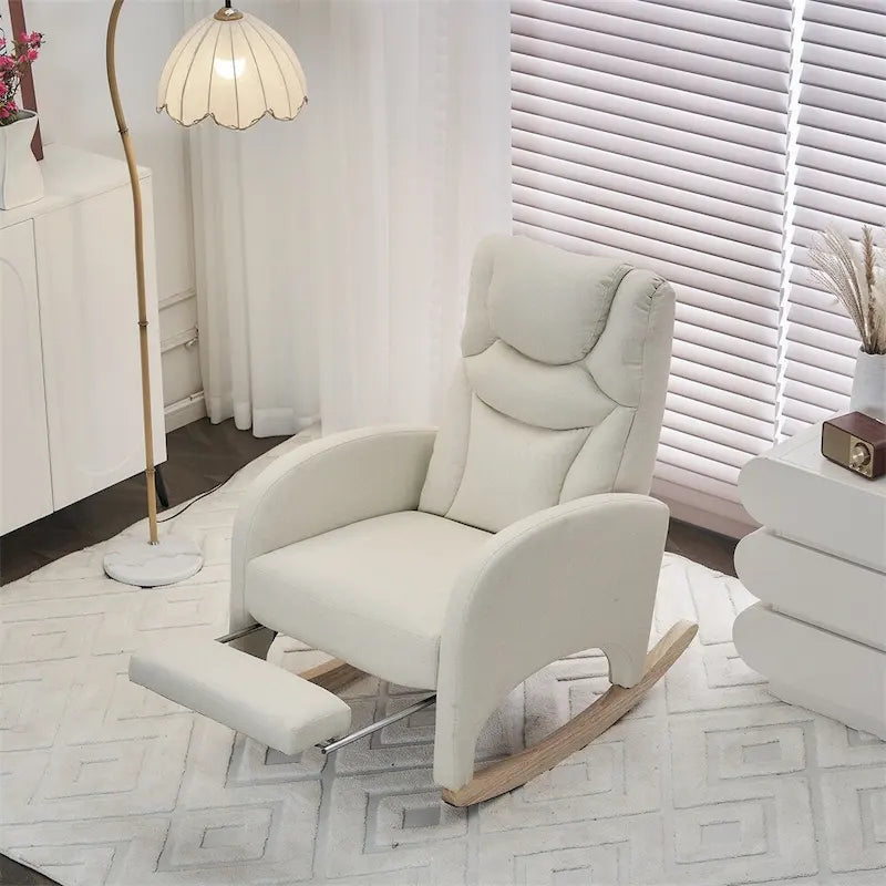 Ergonomic Fabric Nursery Rocking Chair With Adjustable Footrest