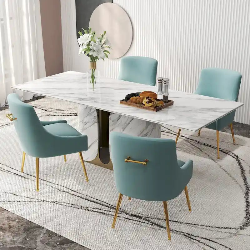 Velvet Upholstered Dining Chair Set of 4, Modern Glam Armless Side Chair