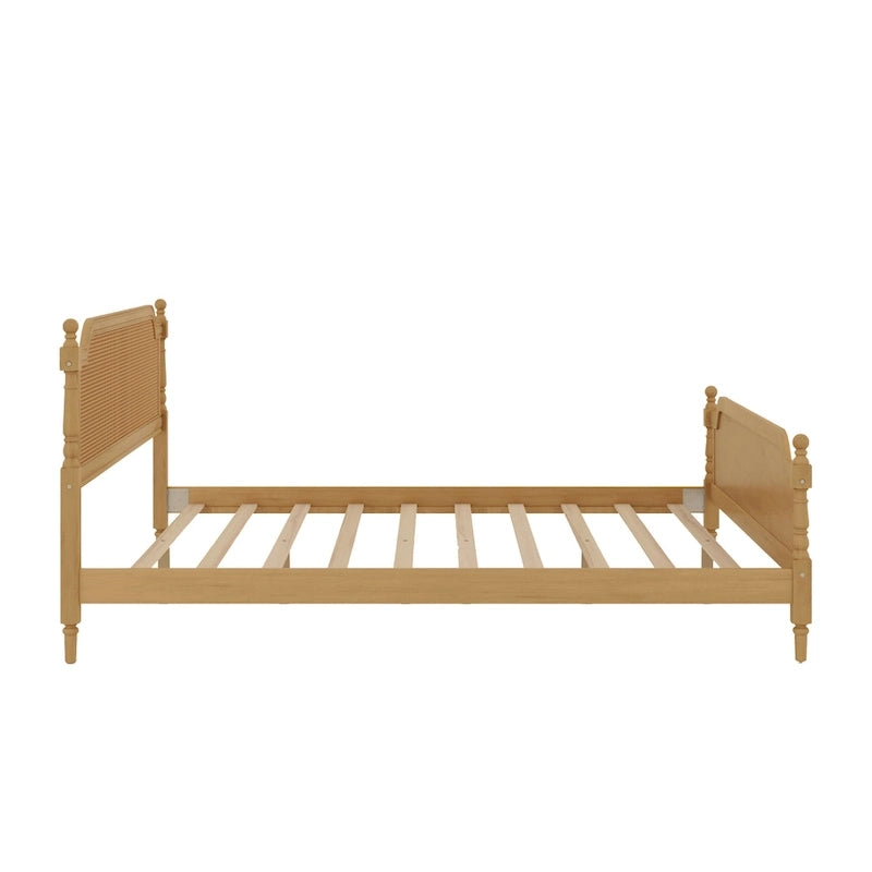 Traditional Style Rattan Platform Bed Frame No Box Spring Needed
